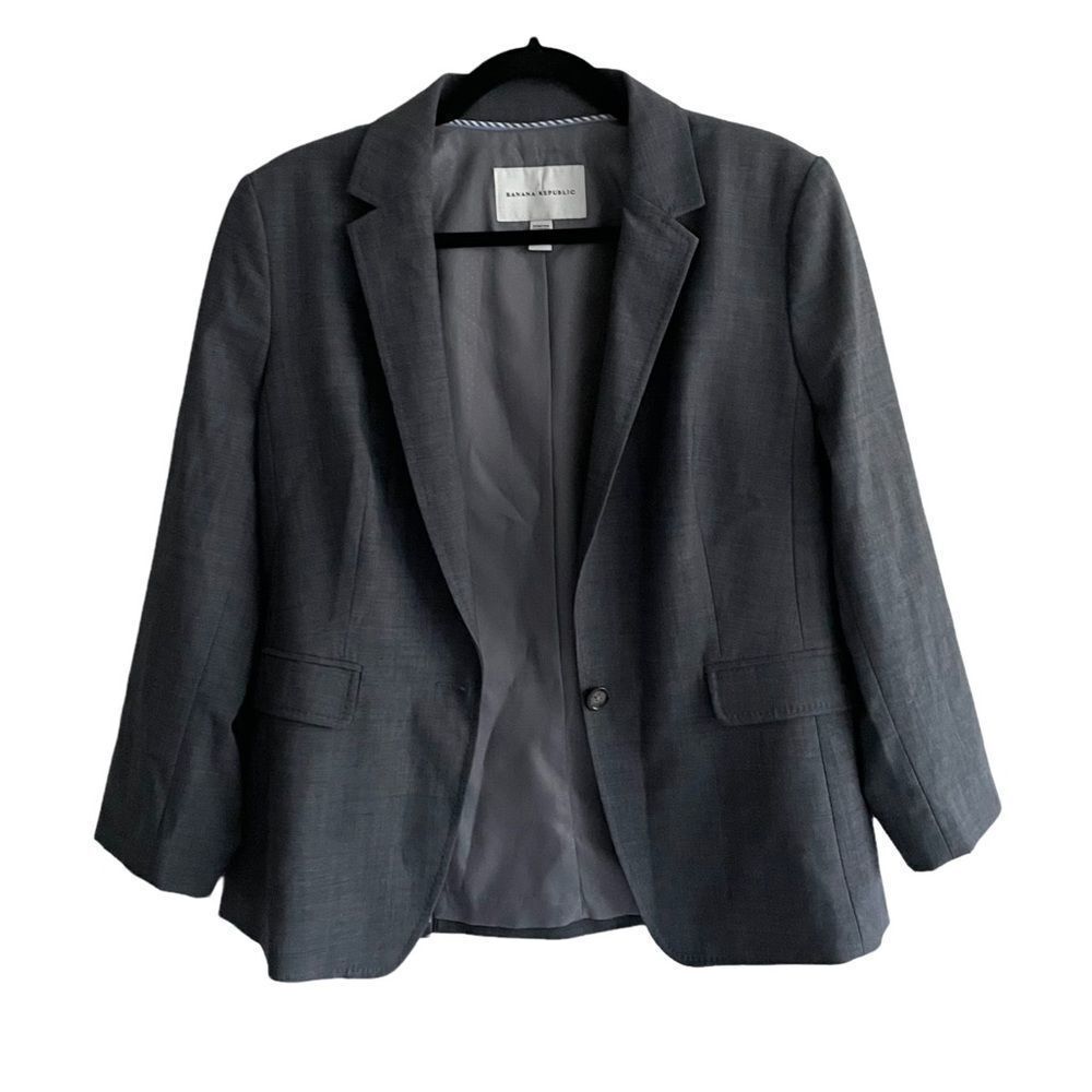 BANANA REPUBLIC Wool Stretch Button Front Blazer Jacket Charcoal Grey 12 - Picture 7 of 8